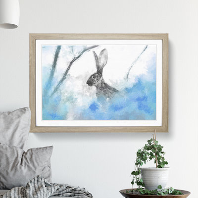 FRM-B-1271X The Alert Hare in Blue - Picture Frame Painting