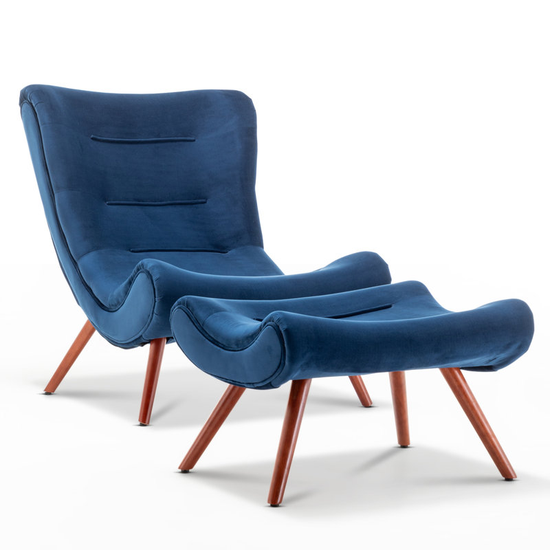 Bertita Upholstered Accent Chair with Footstool, Blue