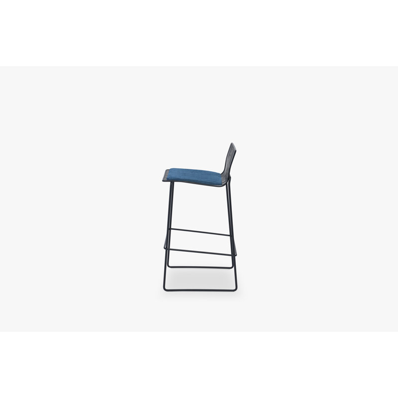 Ariss Upholstered Counter Stool with Metal Frame, Blue, Black