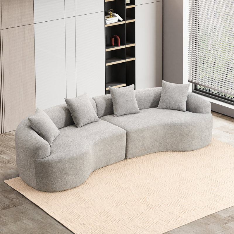 Boneless Curved Living Room Chenille Compression Sofa, Gray