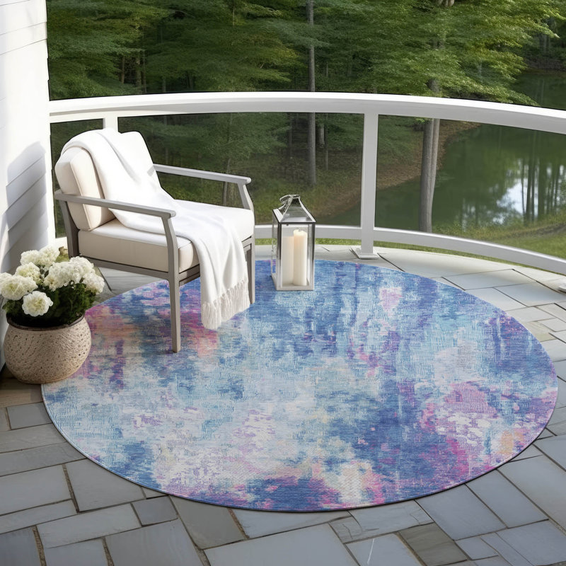 Tapis intérieur / extérieur bleu Verentha, 8 pi x 8 pi