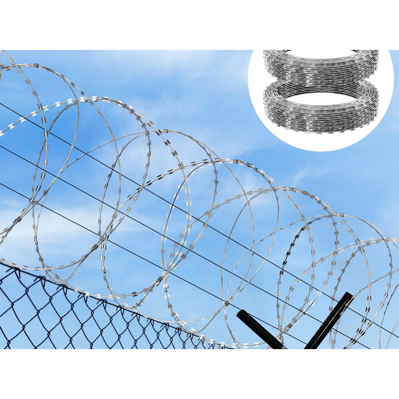 Galvanized Double Spiral Razor Wire Fence Set, 98 ft Coverage
