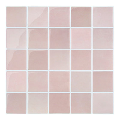 Carreaux auto-adhésifs plus épais de 10 pi x 12 po avec dosseret autocollant 3D de 12 po x 12 po Commoma, carrelage mural amovible en vinyle imperméable pour la cuisine et la salle de bain - rose
