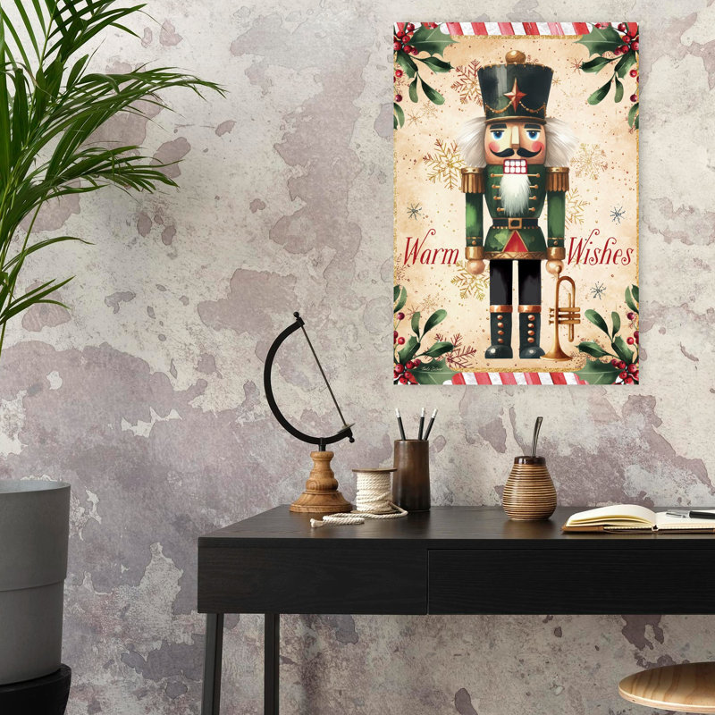 «Warm Wishes Nutcracker», art abstrait fantaisiste traditionnel, H 24 po x l 16 po
