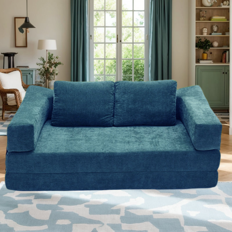 Canapé-lit pliant ergonomique avec poche de rangement, Bleu très foncé