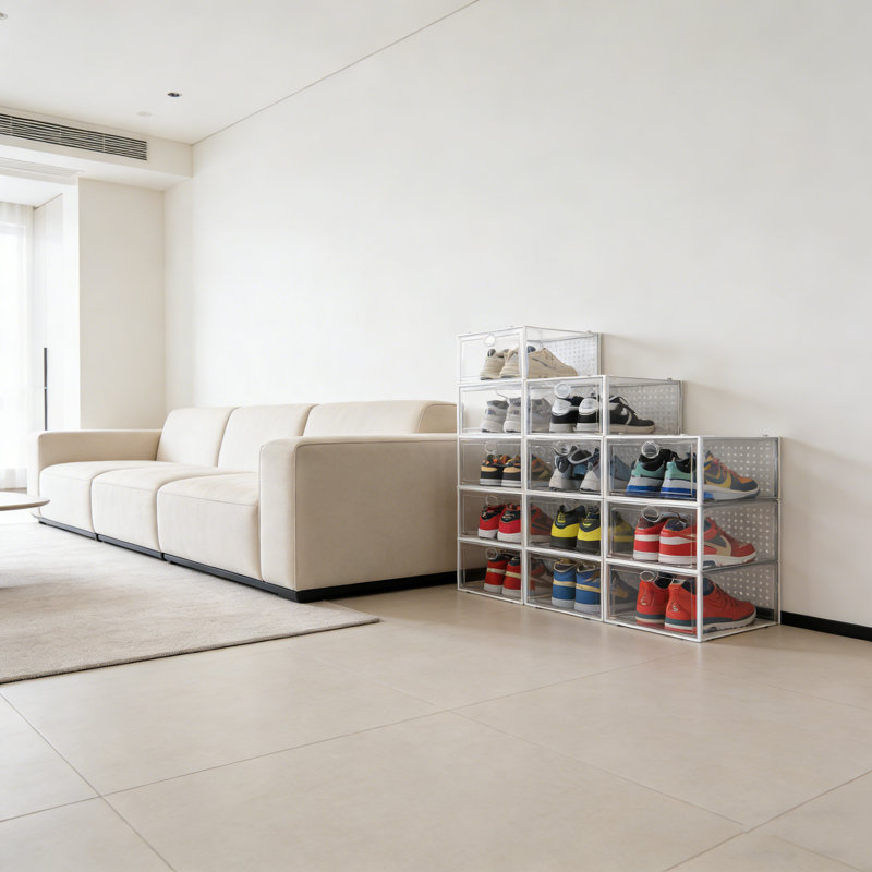 Grande boîte de rangement pour chaussures empilable transparente