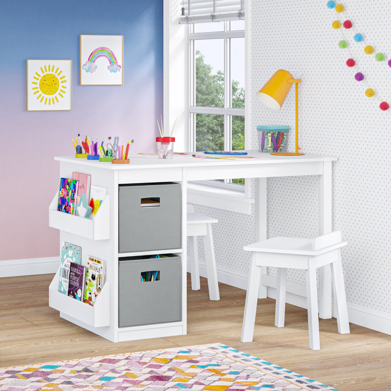 White Minimalist Children's Activity Table with Storage Bins