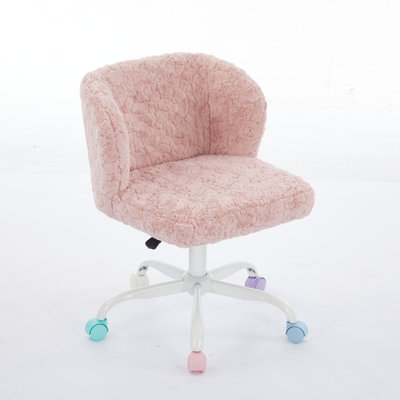 Artificial Rabbit Hair Home Office Chair - Adjustable Swivel Desk Chair with Metal Base, Multi-Use Vanity Chair
