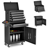 Five-drawer rolling tool storage cabinet with removable top toolbox, adjustable shelf