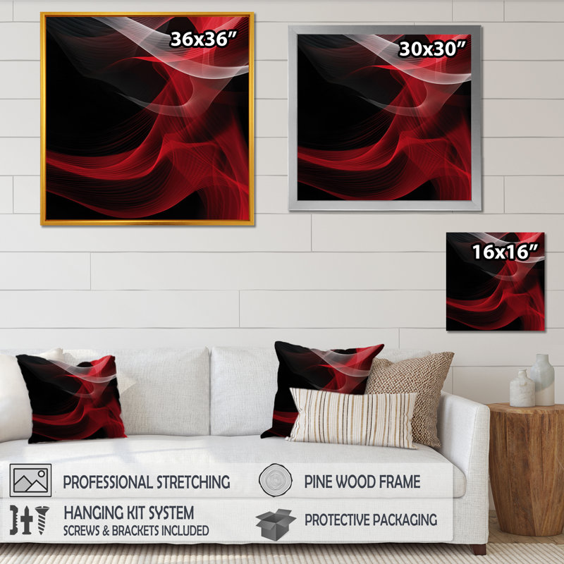 Abstraction contemplative rouge et noire IV - impression, Cadre photo noir, H 16 po x l 16 po x P 1 po