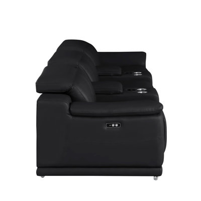 Genuine Leather Sofa With 3 Power Recliners & Dual Storage Consoles