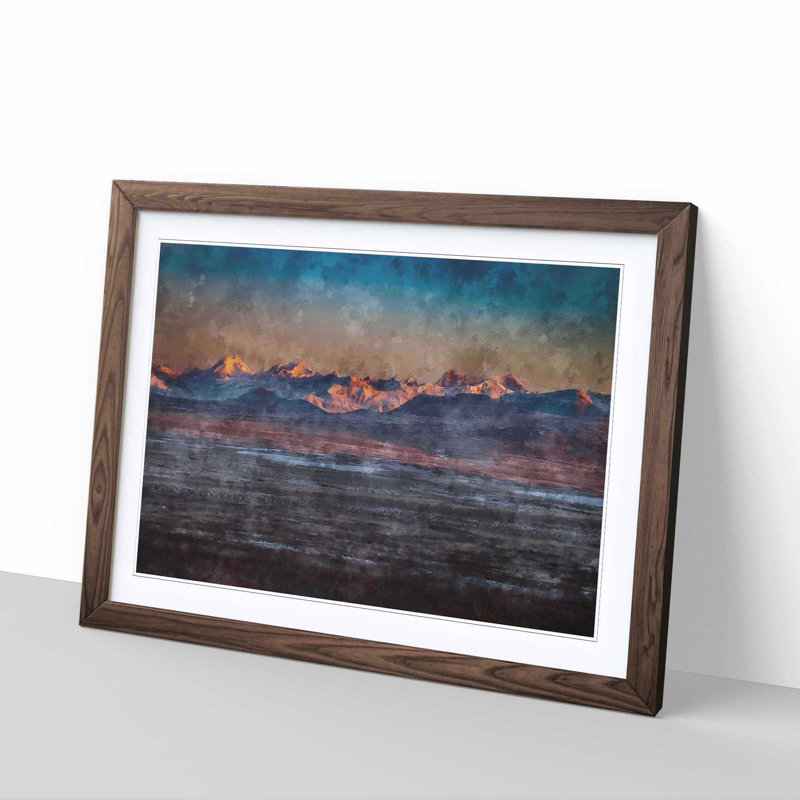Alaskan Mountains At Dusk - Picture Frame Painting Print, 62cm H x 87cm W x 2cm D, Walnut
