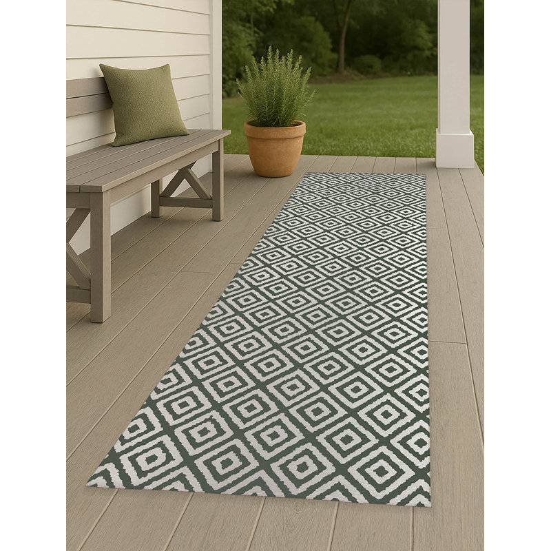 Ikat Grunge Non-Slip Outdoor Rug, Runner 2'6" x 8'