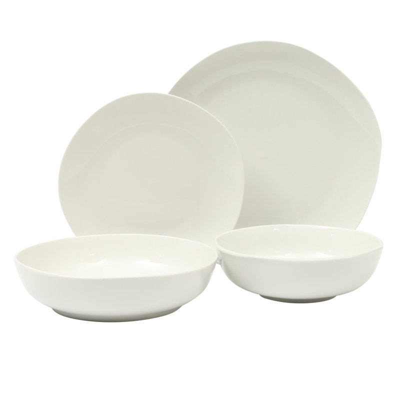 Linendale Zen White Porcelain Round Dinnerware Set, Service for 4