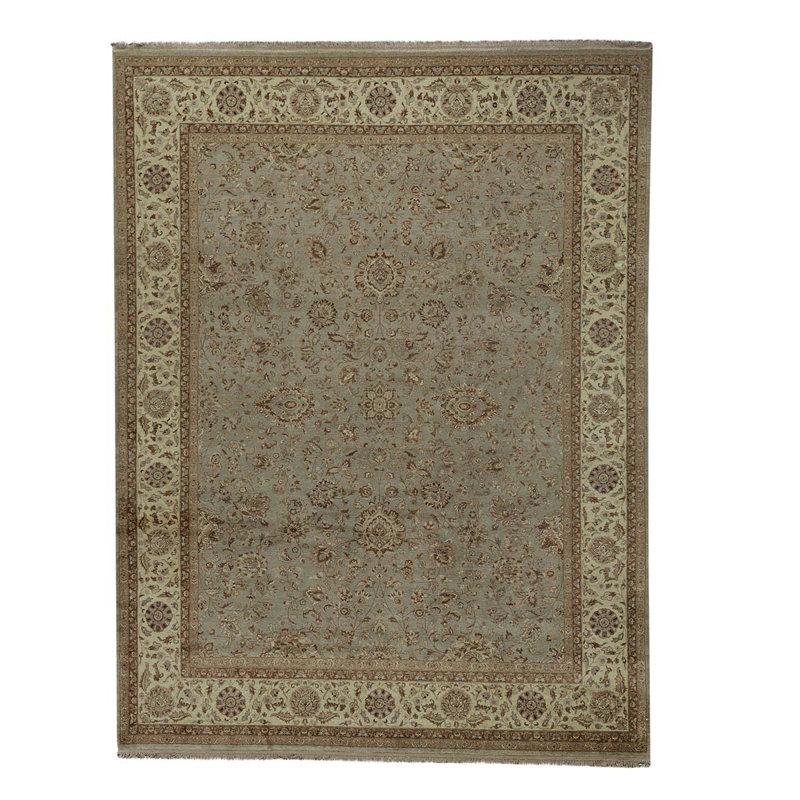 Tapis gris / brun en laine noué à la main de conception unique 9 pi 1 po x 11 pi 11 po