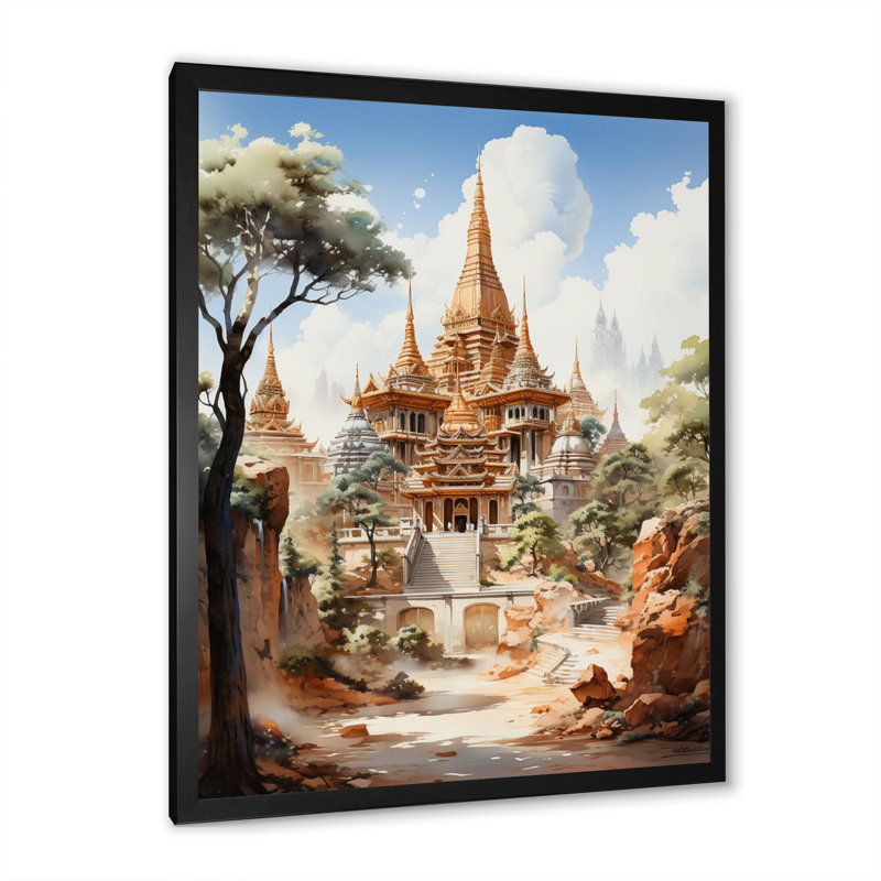 Art bouddhiste beige sur toile, art bouddhiste beige, H 32 po x l 16 po x P 1 po, Cadre photo noir