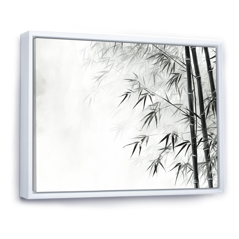 Bambou sauvage noir et blanc sur toile, H 12 po x l 20 po x P 1 po, Cadre flottant blanc