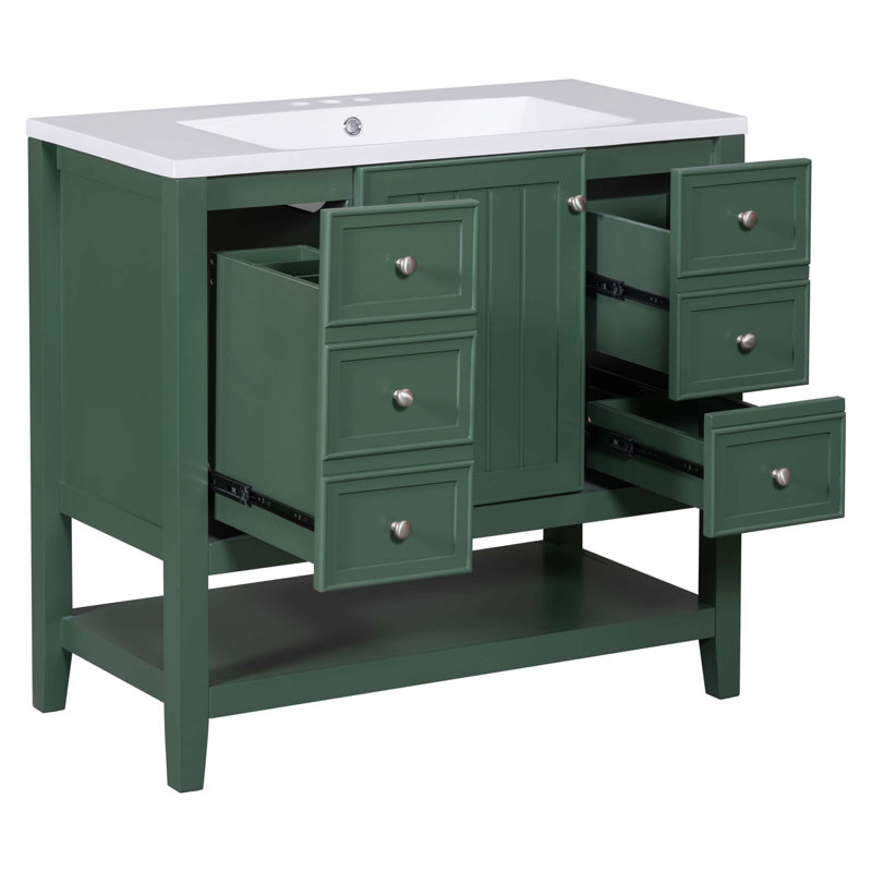 Ensemble de meuble-lavabo 36 po avec lavabo, une armoire et trois tiroirs, une tablette ouverte, Vert
