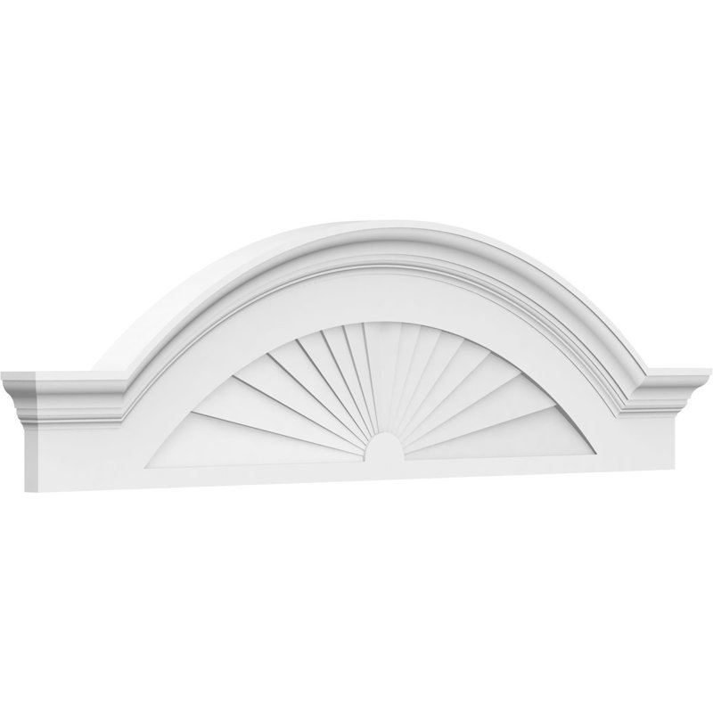 36"W x 10"H x 2-1/2"P Segment Arch W/ Flankers Sunburst Architectural Grade PVC Pediment, 10" H  x 36" W  x  2-1/2" D