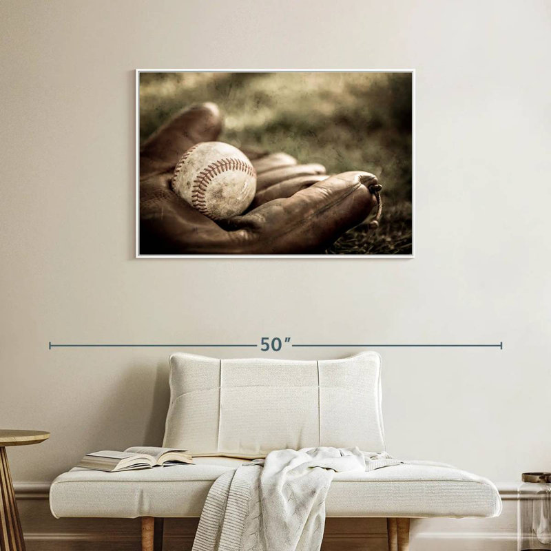 Baseball sur gant, Cadre flottant blanc, 37 po x 25 po