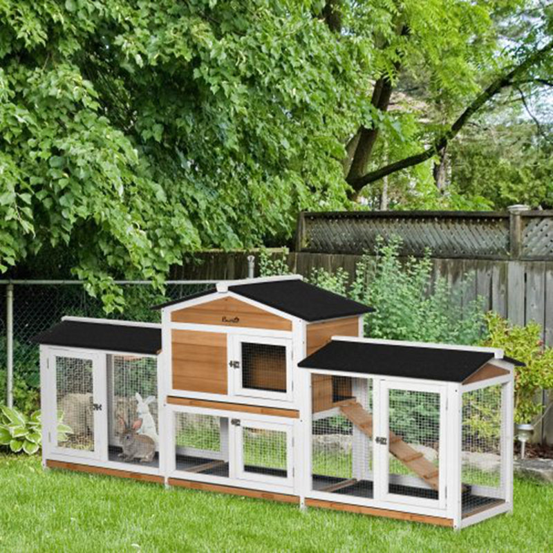 Enclos en bois avec cage à lapins, Blanc