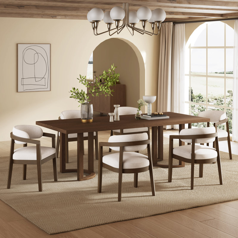 Justice 7-Piece Rubberwood Dining Set With Upholstered Chairs