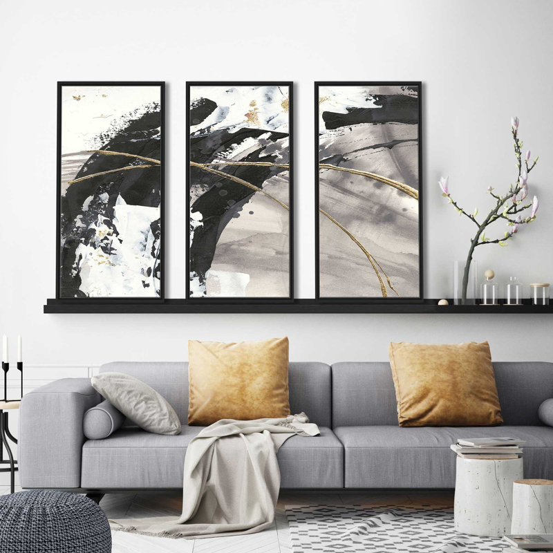 « Dorées arcs II », ensemble de 3 reproductions sur toiles encadrées, H 33,5 po x l 52,5 po x P 2 po