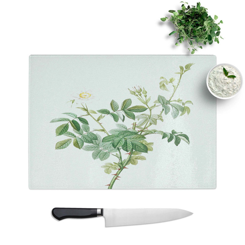 Tempered Glass White Downy Rose by Pierre-Joseph Redoute Chopping Board, 39 cm W x 28.5 cm L