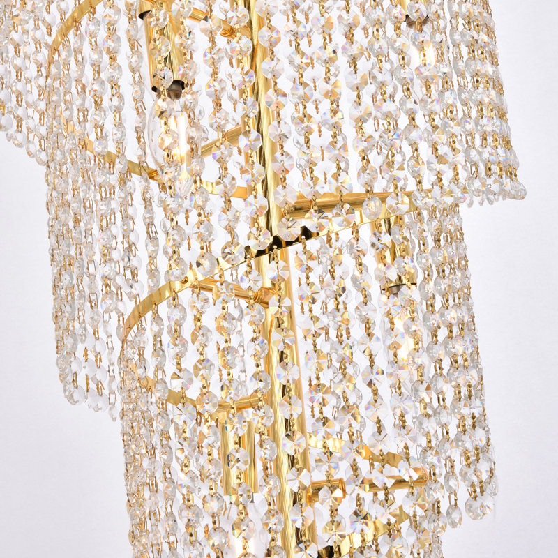 Lustre unique à 22 niveaux avec accents de cristal Sterns, Or, Coupe royale