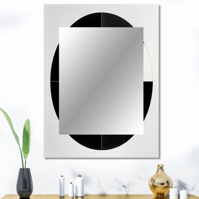 Bauhaus noir et blanc circulaire minimaliste I - miroir géométrique, miroir mural décoratif noir, impression d'art en métal