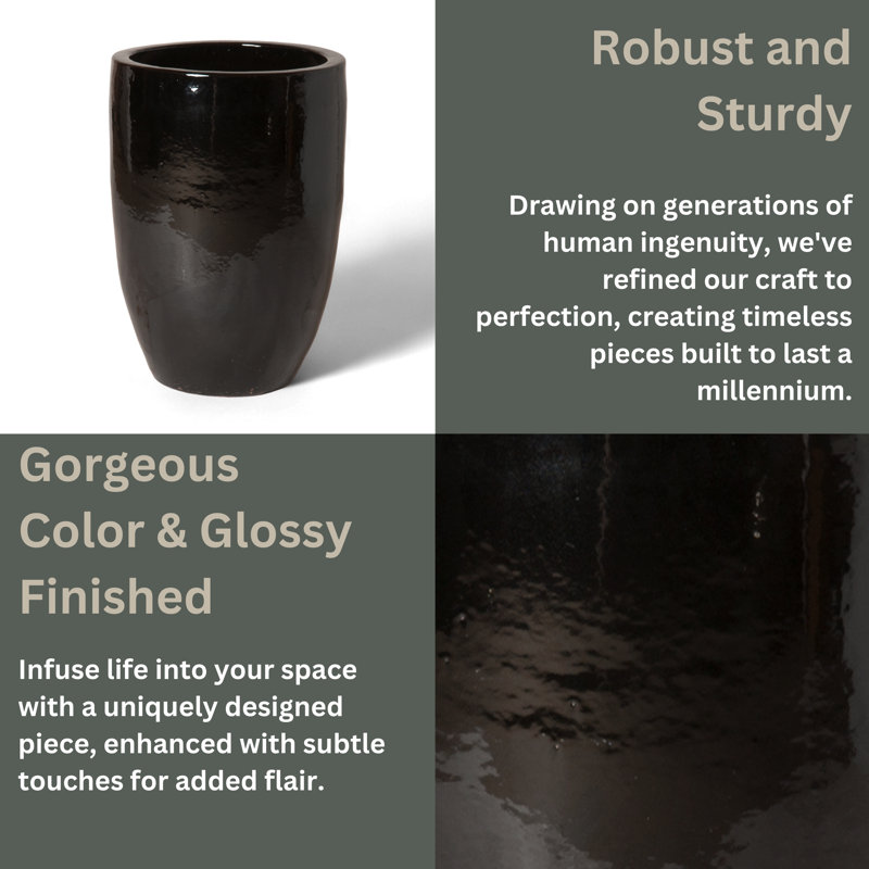 Handmade Ceramic Planter, Black, 32" H x 23" W x 23" D