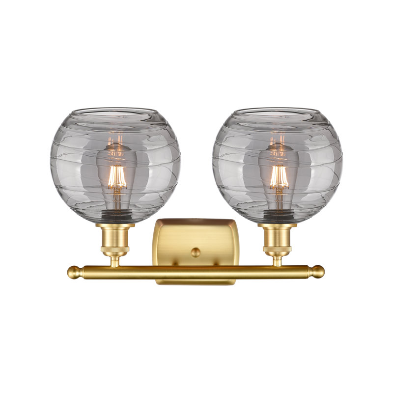 Éclairage pour meuble-lavabo à 2 lumières à intensité variable Halvorson, Nickel poli, Ampoule non incluse, Gris fumée clair