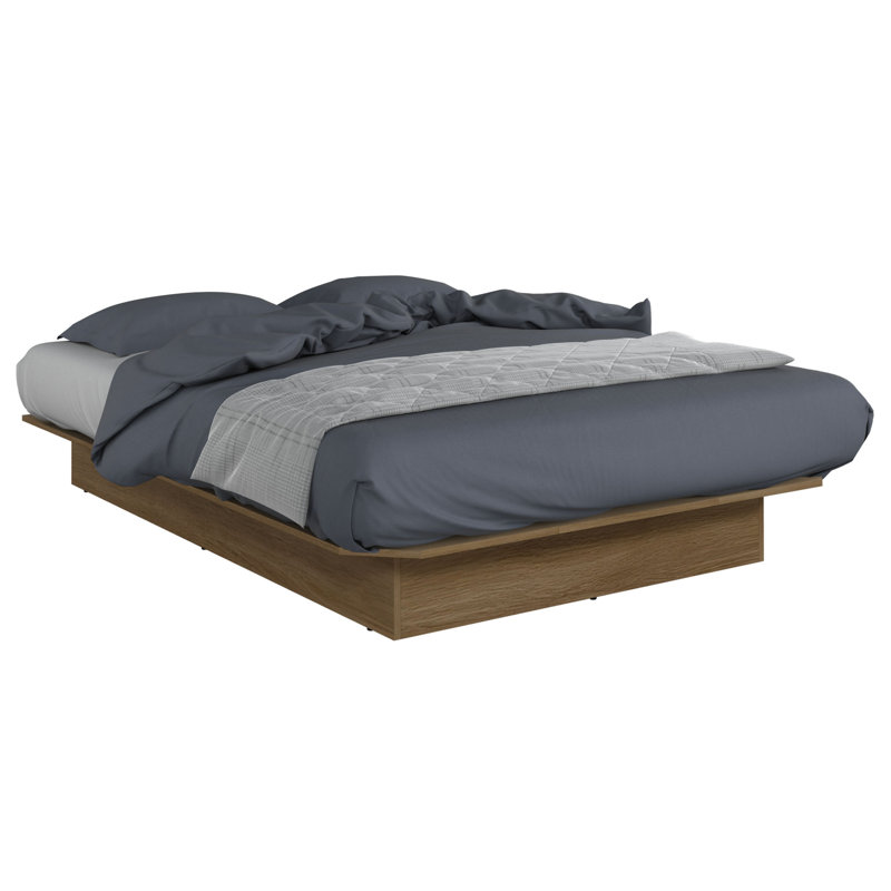 Lit plateforme Suad - Assemblage facile, aucun sommier requis, Lit double, Brun