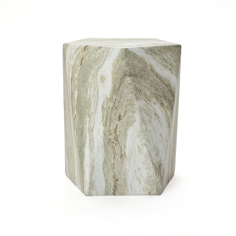 18.4'' H Green Faux Marble Outdoor Side Table for Patio, 18.4" H x 15.6" Diameter