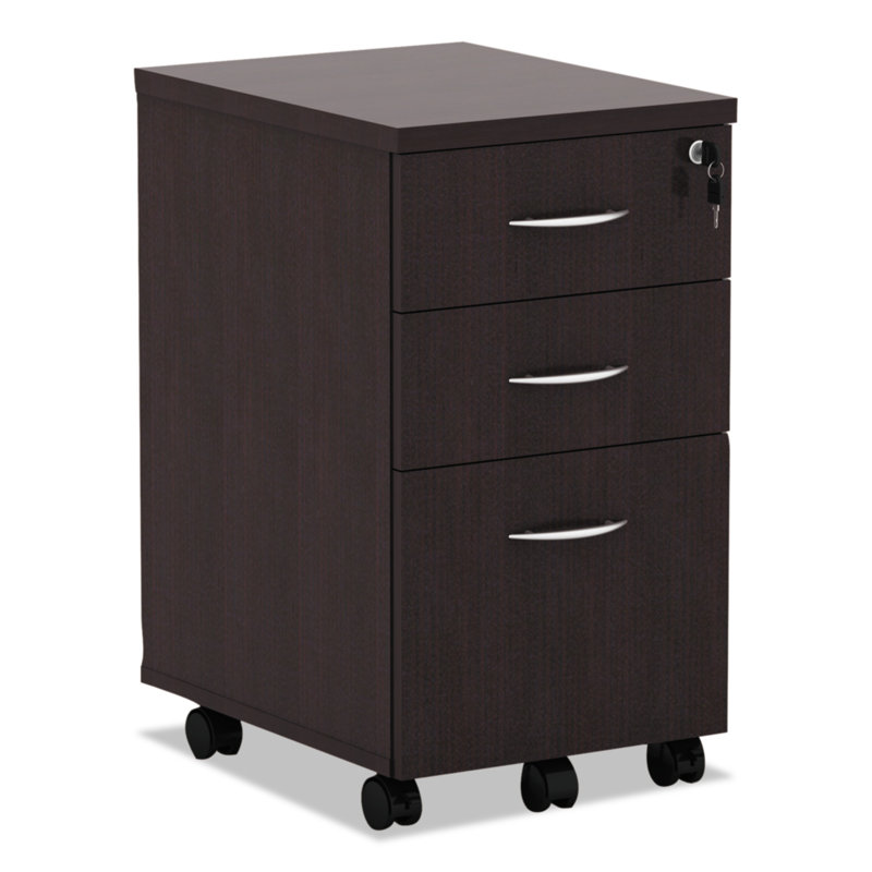 Espresso 3-Drawer Mobile Lockable File Pedestal