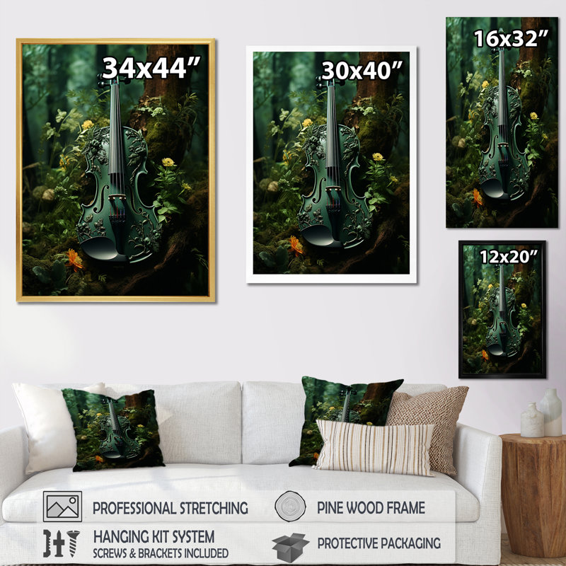 Violon verdure dans la forêt sur toile, H 20 po x l 12 po x P 1 po, Toile tendue