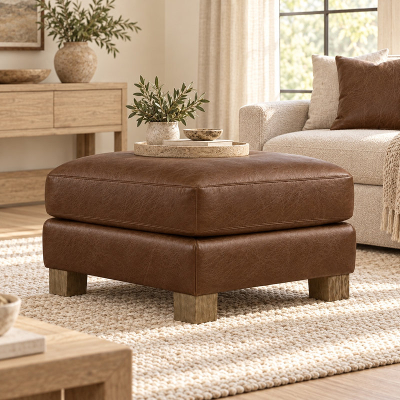 Galaxy Heirloom Quality Ottoman in Buttery Soft 100% Top Grain Leather, Made to Order, Napa Fudge
