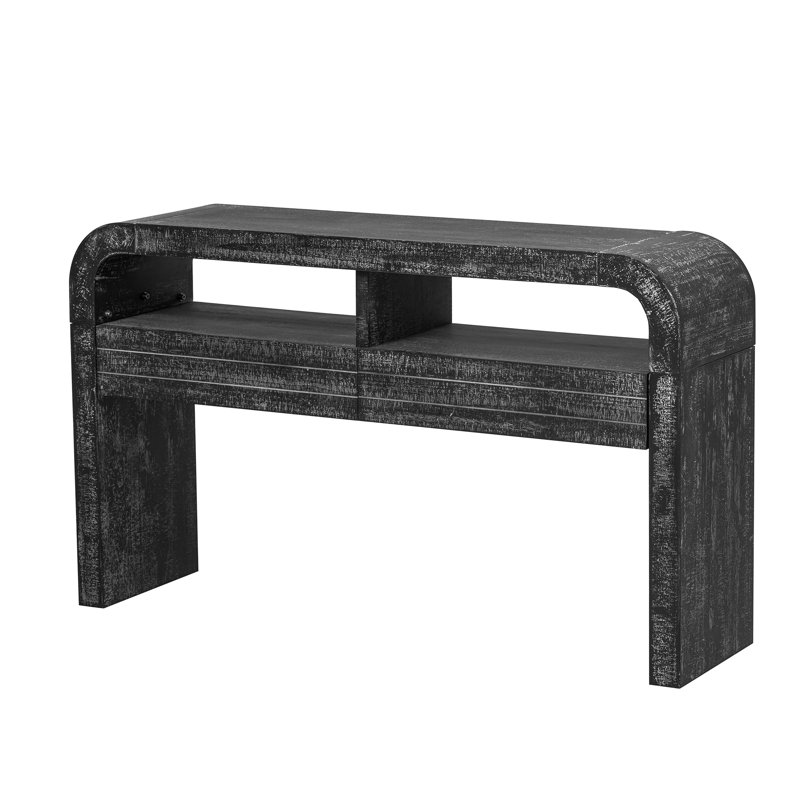Console, 52 po x 14 po x 31,5 po, noir antique. Table courbée rétro avec rangement pour le couloir. Et attrayant