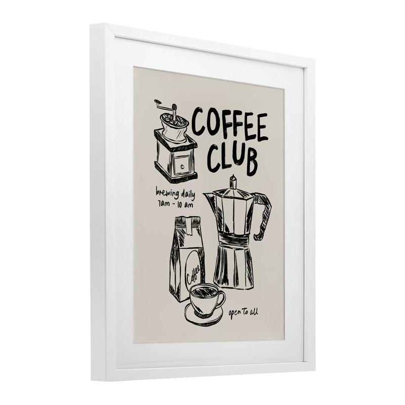 «Coffee Club Open To All», reproduction encadrée sous verre, conception de JJ Design House LLC, H 16 po x l 13 po