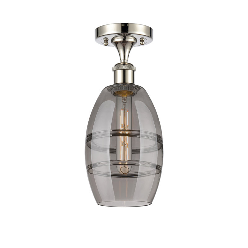Plafonnier semi-encastré 1 lumière Ballston - Abiagael, Gris fumée clair, H 9,38 po x l 5,88 po x P 5,88 po, Nickel poli