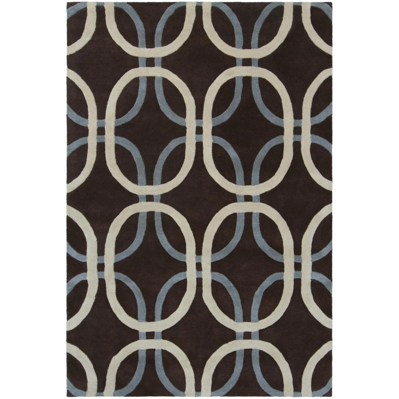 Tapis brun / ivoire en laine touffeté à la main à motif géométrique Colbye, Rectangle 7 pi 9 po x 10 pi 6 po