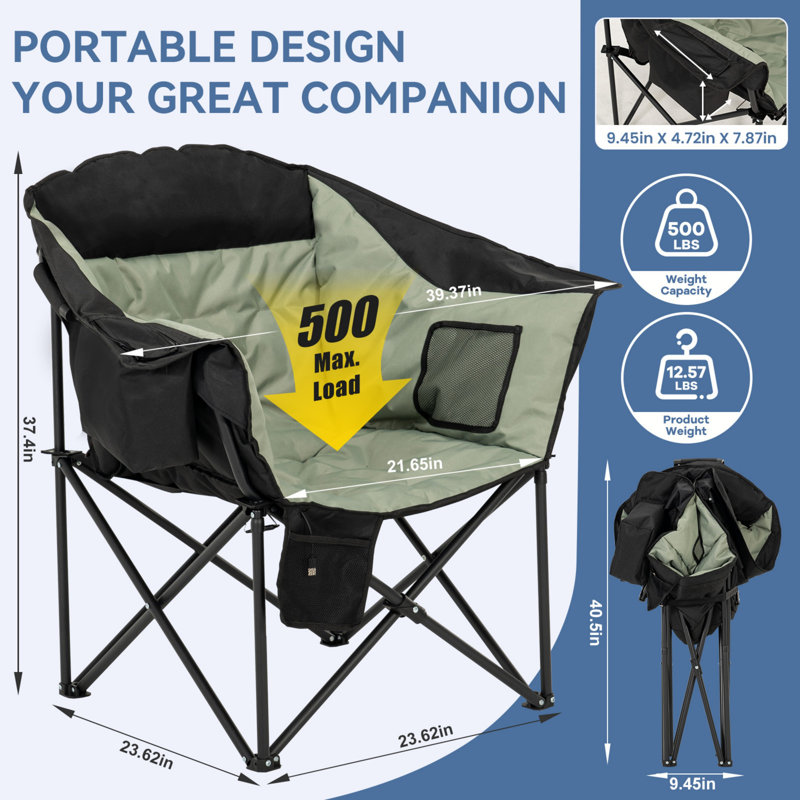Chaise chauffante pliante portative, chaise de camping chauffée surdimensionnée, chaises longues de patio avec 3 niveaux de chaleur