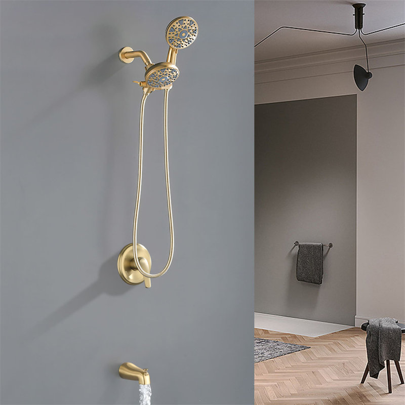Complete Shower System with Rough in-Valve, Brushed Gold