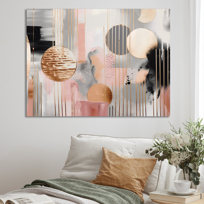 «Pink Stripes And Lines Modern Art III - Modern Shapes», décoration murale transitionnelle, H 12 po x l 20 po, Toile tendue
