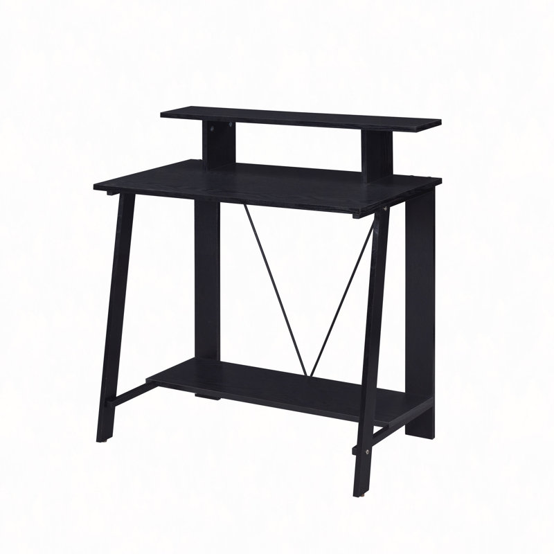 Writing Desk With Upper Shelf, Black