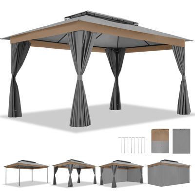 10x15FT Gazebo Easy Assembly Outdoor Furniture Patio Gazebo, Canopy Tent with Removable sidewalls,Shade Tent for Party, Backyard