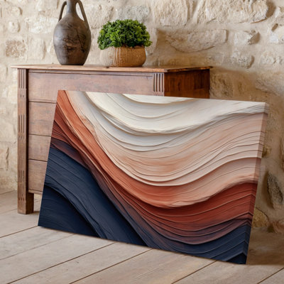 Toile, composition abstraite composée de couches ondulées fluides d'art mural, couleurs douces et discrètes, y compris art mural en toile terre cuite pêche pêche