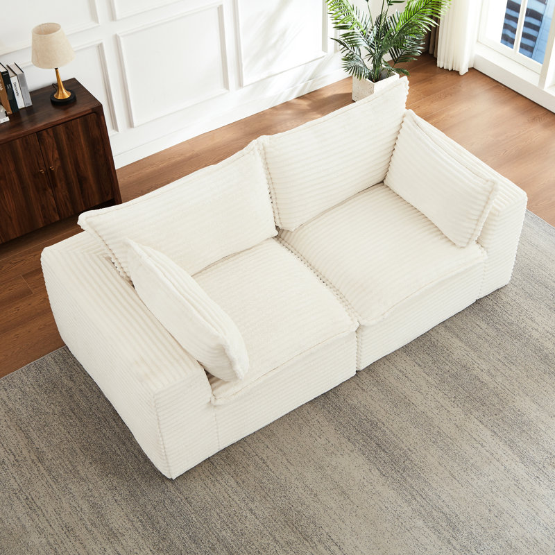 Nuage désossé pour salon modulaire surdimensionné en velours côtelé blanc 2 places sans assemblage instantané moderne avec concept requis