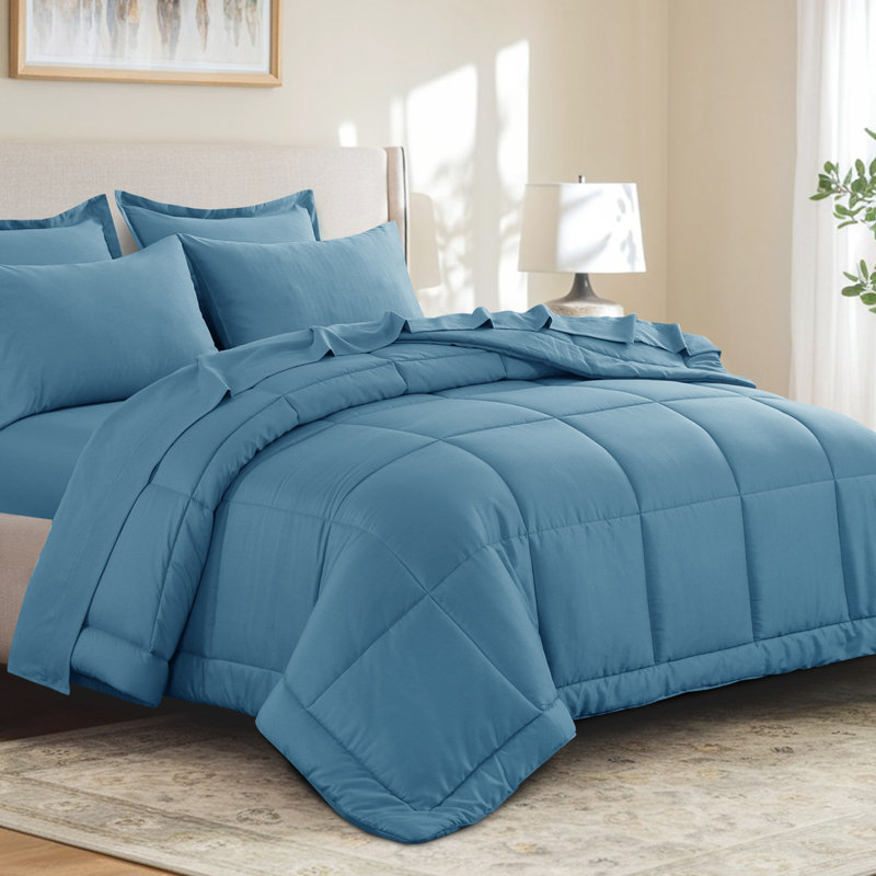 Ensemble d'édredon en microfibre 5/7-pièces , Bleu ardoise, Édredon double et 6 pièces supplémentaires