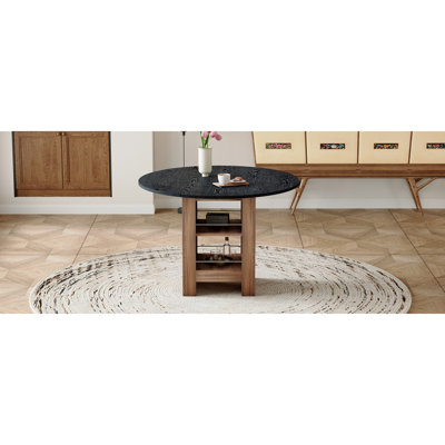 Table de salle à manger ronde en bois aggloméré noir de 42 pouces: 30 pouces de haut, avec des tablettes de rangement à double couche, une structure stable et des tapis antidérapants, parfaite pour les cuisines américaines, les restaurants et les appartements, etc.